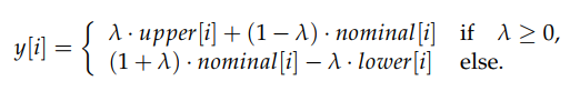 Equation to calculate y[i] by convex combination utilizing lambda