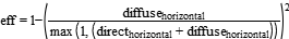  eff= 1-(diffuse_horizontal / max(1,(direct_horizontal + diffuse_horizontal)))^2

