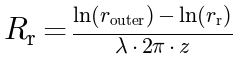R = (ln(r_outer) - ln(r_r)) / (lambda * 2*pi*z)