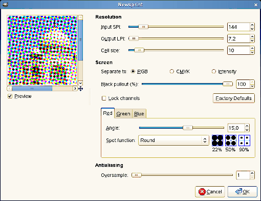 “Newsprint” filter options