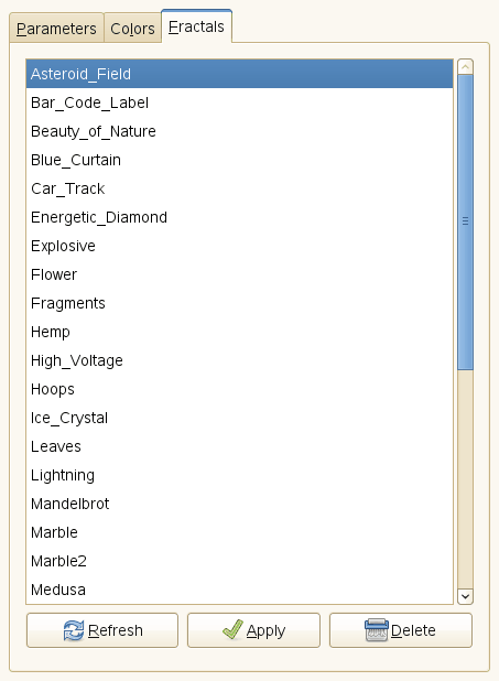“Fractal Explorer” filter options (Fractals)