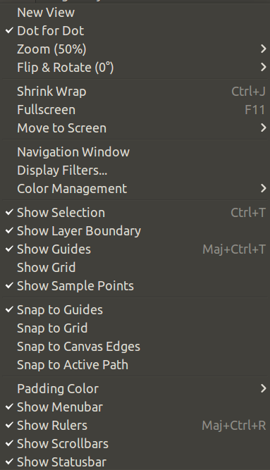 Contents of the View menu