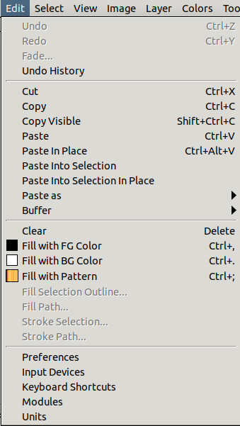 Contents of the Edit Menu