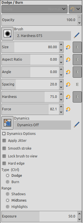 “Dodge/Burn” tool options