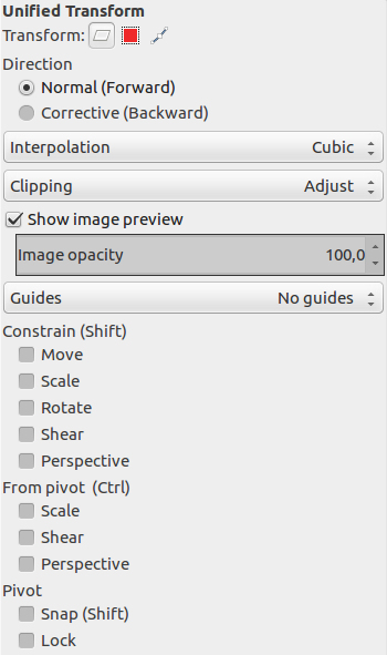 Unified Transform Tool Options